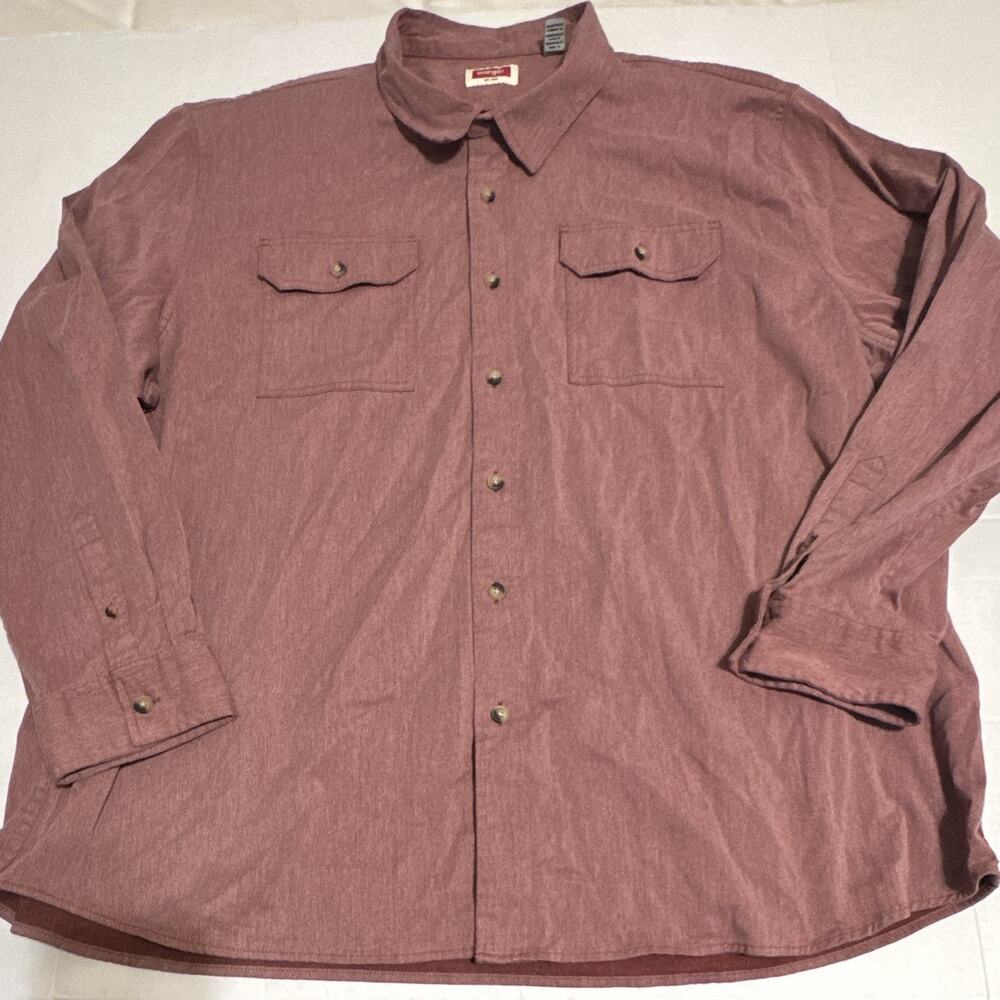 Wrangler Men's 3XL Big & Tall Burgundy Solid Western Button-Up Shirt Pockets